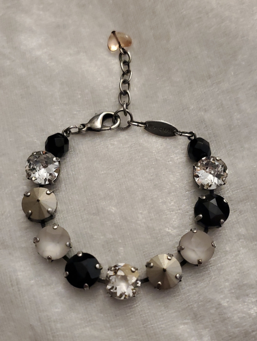 SABIKA 8mm Austrian Crystal Silver Tennis Bracelet Black Clear Frosted